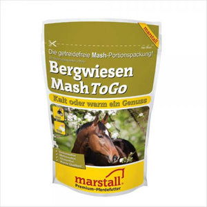 Marstall Bergwiesen Mash to go 350g Zusatzfutter für Pferde in praktischer Portionsverpackung. Getreidefrei, ideal für empfindliche Pferde.