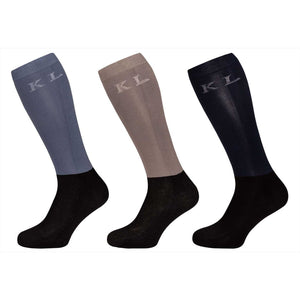 Kingsland Reitsocken 3er-Pack Unisex in Blau, Beige und Schwarz mit KL-Logo. Ideal für Reitturniere, atmungsaktiv und komfortabel im Sommer.
