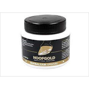 Hoofgold Hufbalsam Spezial 250ml mit schwarzem Schraubdeckel, ideal zur Hufpflege und Schutz im Stall. Jetzt kaufen für gesunde Pferdehufe.