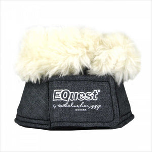 Equest Hufglocken Melange in Dunkelgrau mit Weblammfell für Pferde. Ideal für Beinschutz im Reitsport, anatomisch geschnitten und robust.