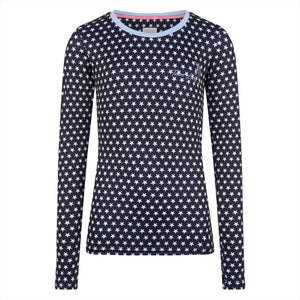 Imperial Riding Trainingsshirt Kinder in Dunkelblau mit weißen Sternen, elastisches Langarmshirt für Reitsport. Bequemes Design für aktive Mädchen.