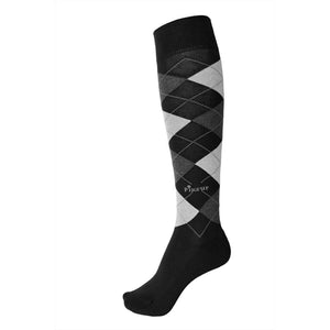 Pikeur Reitsocken Karomuster - Kniestrümpfe in Schwarz-Grau mit Baumwollverstärkung. Perfekt für Reitbekleidung und täglichen Komfort.