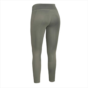 Rückansicht der olivgrünen Kingsland Winterreitleggings KLKattiie mit Full-Grip für optimalen Sitzkomfort beim Reiten in der kalten Jahreszeit.