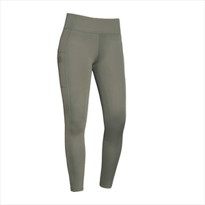 Kingsland Winterreitleggings KLKattiie in Olivgrün mit elastischem Bund und Full-Grip. Funktionale Damenreitleggings für Outdoor-Reitsport.