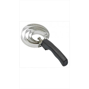 Busse Federstriegel mit 4 Ringen aus Metall und schwarzem Griff, ideal für Fellwechsel bei Pferden. Robustes Striegelwerkzeug für Tierpflege.