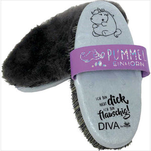 Haas Pferdebürste Pummeleinhorn mit Lammfellkissen und Rosshaar für glänzendes Finish beim Pferdeputz. Ideal für Stall & Pflege.