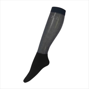 Kingsland Reitsocken KLRory in Navy mit Glitzer-Effekt, kniehoch, Onesize für Damen. Nylon-Schaft mit Baumwollfuß für Reitsport geeignet.