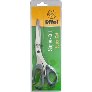 Effol Super Cut Schere Pferdehaar in Grau mit ergonomischem Griff und zweiflächigem Spezialschliff, ideal für robustes Pferdehaar.