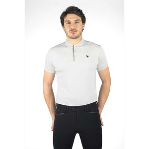Samshield Poloshirt Darius für Herren in Hellgrau mit kurzen Ärmeln und Kontrastknopfleiste, ideal für Reitsport und Freizeit.