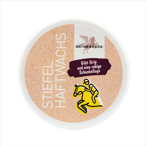 Bense & Eicke Stiefel Haftwachs Dose mit Reiter-Icon, ideal für Sattelpflege und ruhige Schenkellage bei Reitausrüstung und Lederpflege.