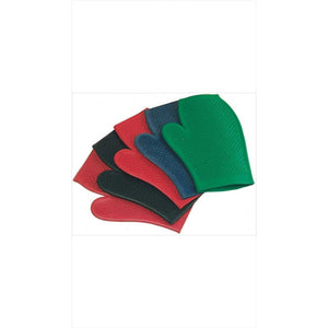Busse Putzhandschuh mit Gumminoppen in verschiedenen Farben, ideal zur täglichen Pferdepflege und Massage. Beidseitige Noppen für effektive Reinigung.