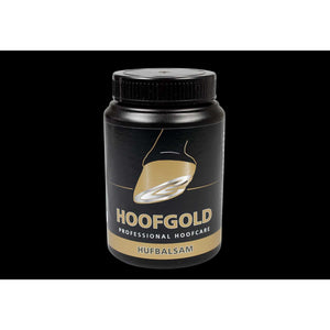 Hoofgold Hufbalsam 500ml - Spezial Hufbalsam in schwarzer Dose mit goldener Beschriftung für professionelle Hufpflege bei Pferden. Ideal zur Stärkung und Pflege von Problemhufen mit hochwertigen Ölen.