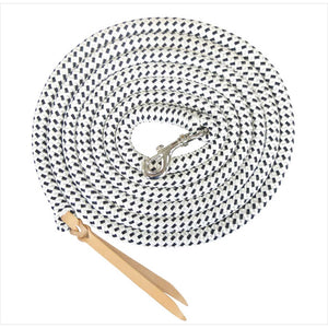 Equest Bodenarbeitsseil 4m Trainingsstrick aus robustem Synthetik mit Lederstreifen, ideal für feine Hilfengebung beim Pferdetraining. Hochwertiger Strick mit 16mm Durchmesser für Halfter und Stricke im Reitsport.