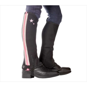 Kavalkade Neopren Chaps Lotta mit Glitzer für Kinder in Slim Fit mit pinkem Reißverschluss und Sternedruck, ideal für Reitstiefel & Co.