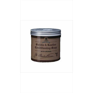 Brecknell Turner Sattelseife - Lederpflege 250ml in brauner Dose mit Schraubdeckel und Schwamm, ideal für Reitsportzubehör aus Leder.