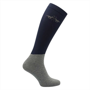 HV Polo Reitsocken Carley in Dunkelblau mit grauem Fußbereich, leichte und strapazierfähige Kniestrümpfe für Reitstiefel aus der Standardkollektion.