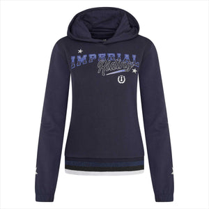 Imperial Riding Hoodie Glitzer Kinder in Dunkelblau mit Sternendruck und Glitzerstreifen, ideal für junge Reiterinnen. Aus 100% Baumwolle gefertigt.