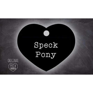 Pechmarke Speckpony - Schlüsselanhänger in Herzform mit weißer Schrift auf schwarzem Hintergrund. Originaldesign für Sammler und Geschenke.