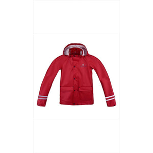Kingsland Kinderjacke Claxton in Rot mit Kapuze, wasserdichtem Material und reflektierenden Details für Kinder. Perfekte Regenjacke für Outdoor-Aktivitäten.