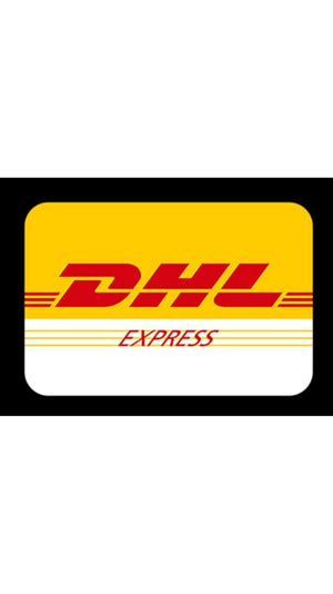 DHL EXPRESS Versandservice Logo mit gelbem Hintergrund und rotem Schriftzug. Schneller DHL Express Versand für zuverlässige Logistiklösungen.