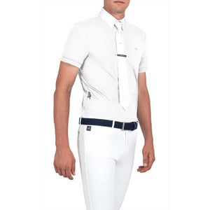 Equiline Turniershirt Herren - Atmungsaktiv & Schnell Trocknend in Weiß mit kurzer Knopfleiste und Krawatteneinsatz, ideal für Sommerturniere.