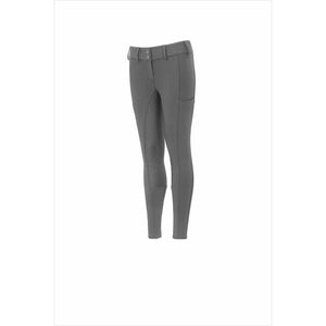 Pikeur Kinderreithose Xenia mit Grip-Ganzbesatz in Grau, rutschfest und mit praktischer Handytasche, ideal für junge Reiterinnen.
