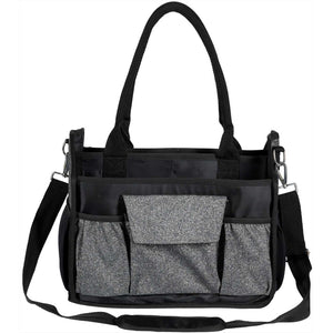 Equipage Putztasche – Putzzeug Tasche mit Fächern in Schwarz mit silberner Glitter-Front, ideal für Stall & Pflege im Winter 2023.